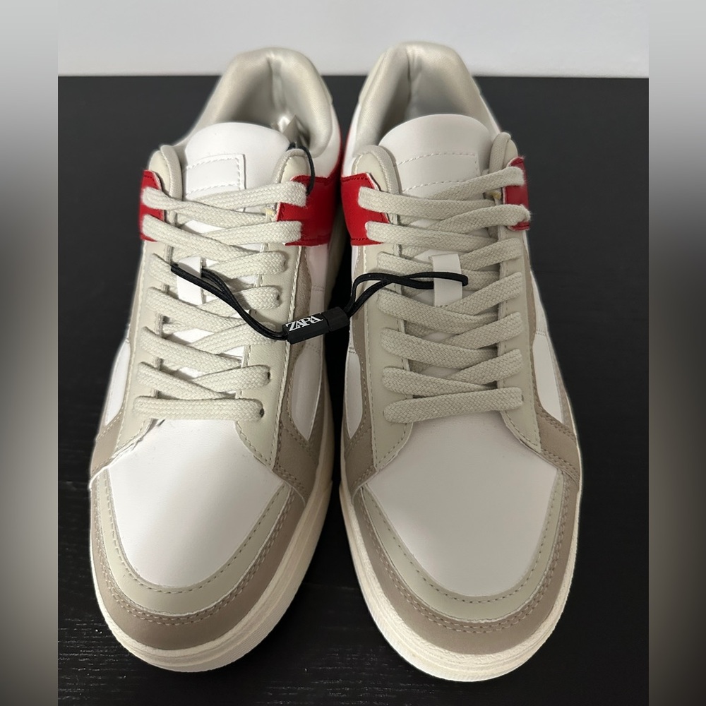 Zara Men's Sneakers - White, Tan, and Red